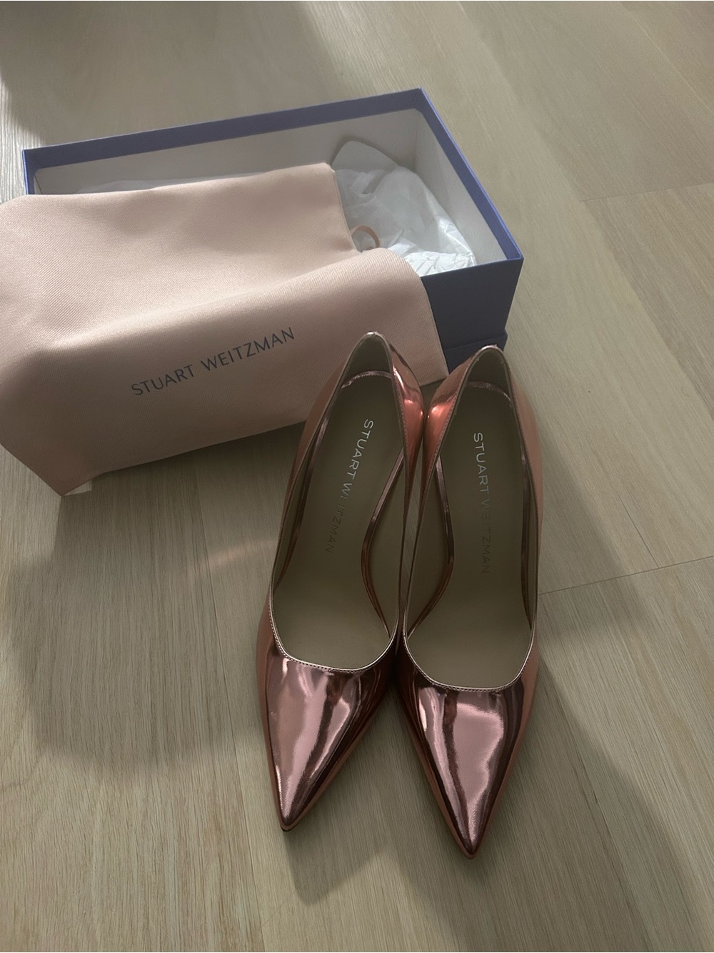Stuart Weitzman Power 100 Pump Rose Gold Metallic